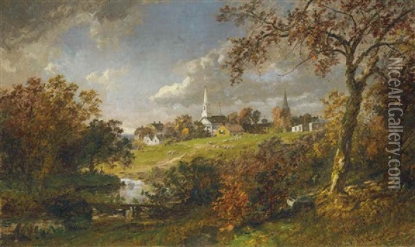 Back Of The Village, Saugerties, New York Oil Painting - Jasper Francis Cropsey