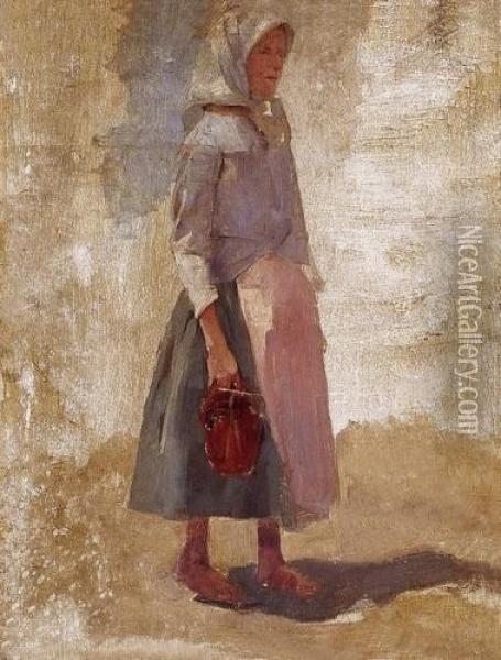 Girl With A Tag Oil Painting - Sandor Alexander Bihari