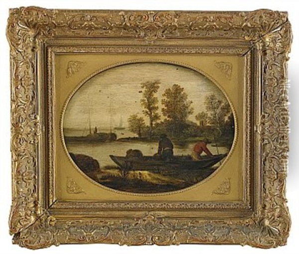 Kanalmotiv Med Fiskare Oil Painting - Pieter de Neyn
