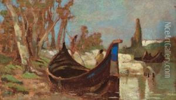Gondola Oil Painting - Ugo Manaresi