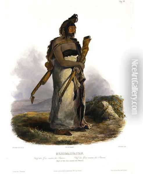 Mexkemahuastan, Chief of the Gros-Ventres of the Prairies, plate 20 from Volume 1 of 'Travels in the Interior of North America' 1843 Oil Painting - Karl Bodmer