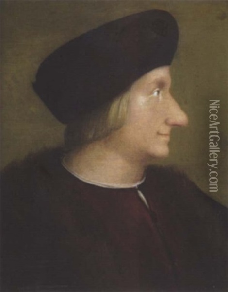 Profilbildnis Eines Mannes Mit Mutze Und Pelzkragen Oil Painting - Hans Holbein the Younger