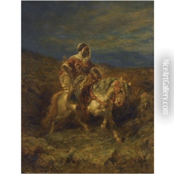 An Arab Scout On Horseback Oil Painting - Adolf Schreyer