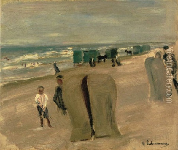 Strand Mit Strandkorben Oil Painting - Max Liebermann