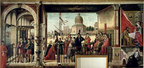The Arrival of the English Ambassadors, from the St. Ursula Cycle, 1498 Oil Painting - Vittore Carpaccio