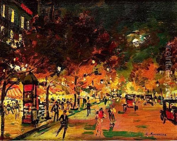 Scene De Rue La Nuit A Paris Oil Painting - Konstantin Alexeievitch Korovin