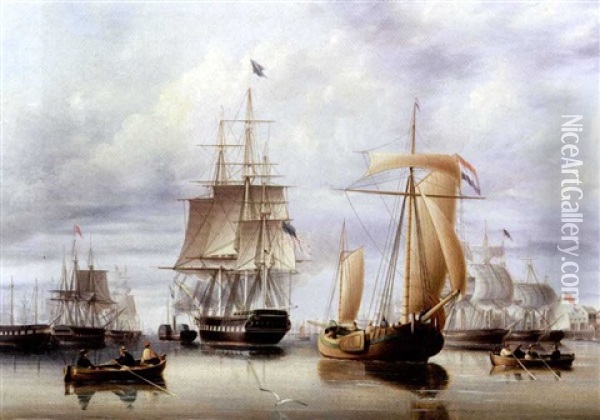 Shipping In A Port Oil Painting - James Edward Buttersworth