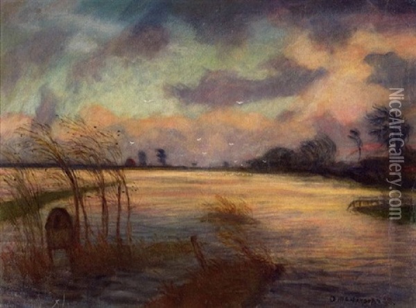 Uberschwemmte Wummewiesen Am Abend Oil Painting - Otto Modersohn