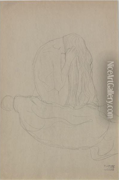 Sitzende Frau Im Profil (sitting Woman In Profile) Oil Painting - Gustav Klimt