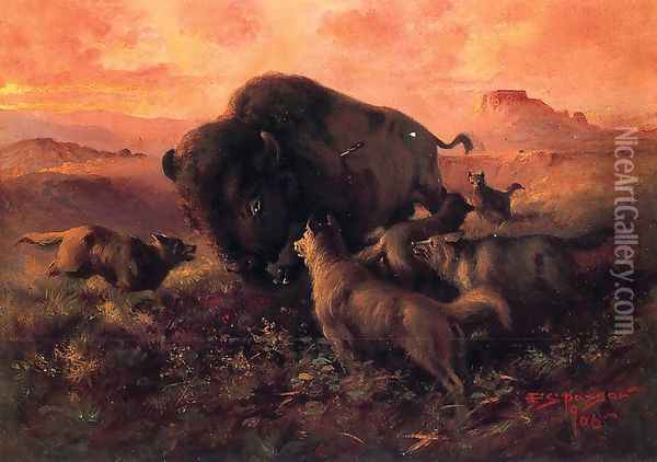 The Wounded Buffalo Oil Painting - Frank Johnson