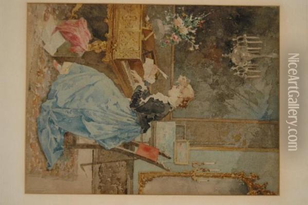 Junge Frau Beim Komponieren Oil Painting - Domenico Induno