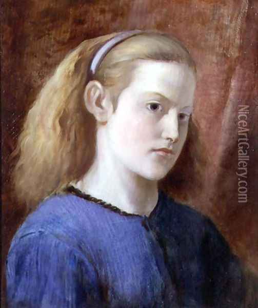 Portrait of a Girl in Blue Oil Painting - William Bell Scott