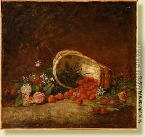 Nature Morte Aux Fleurs Et Aux Fraises Oil Painting - G. Lamarge