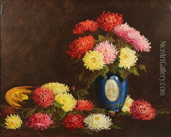 Still Life With Flowers In A Vase Oil Painting - Nikolai Petrovich Bogdanov-Bel'sky