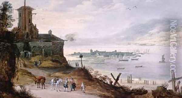 Hillside Town overlooking a Harbour Oil Painting - Josse de Momper