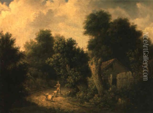 A Shepherd And Sheep On A Path Oil Painting - Patrick Nasmyth