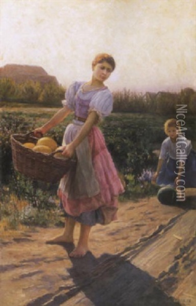 Dinnyeszuret (melon Harvest) Oil Painting - Jenoe Jendrassik