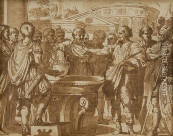 Romans Congregating Around A Well Oil Painting - Ciro Ferri
