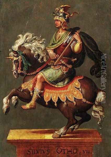 An equestrian sculpture of Emperor Silvius Otho VIII Oil Painting - Antwerp School