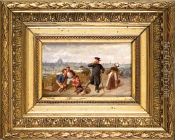 Scene De Genre Au Petit Cireur De Bottes Oil Painting - Francois-Louis Lanfant