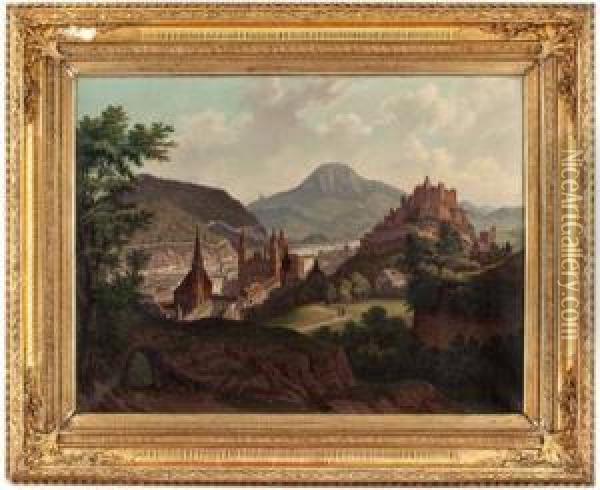 Blick Auf Die Franziskanerkirche, Die Domfassade Und Die Festung Von Salzburg Oil Painting - Hubert Sattler