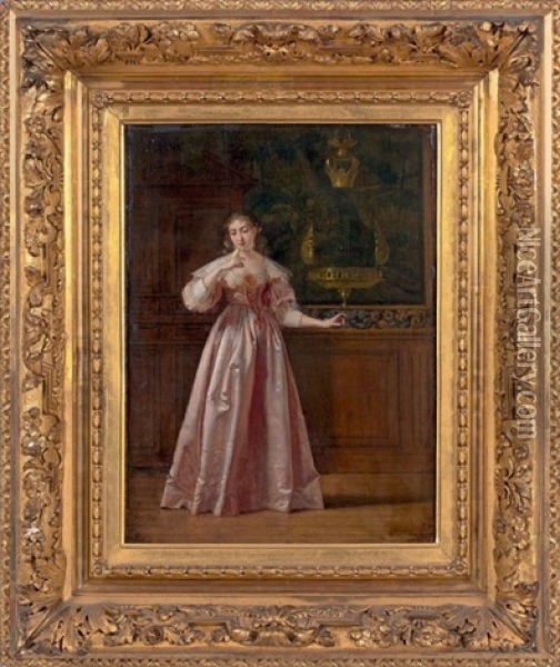 Jeune Femme A La Perruche Oil Painting - Charles Francois Pecrus