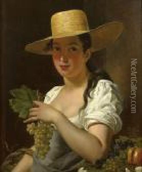 Jeune Femme Au Chapeau Et Aux Raisins Oil Painting - Pieter van Hanselaere