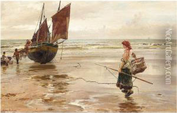 Unloading The Catch Oil Painting - Francis Sydney Muschamp