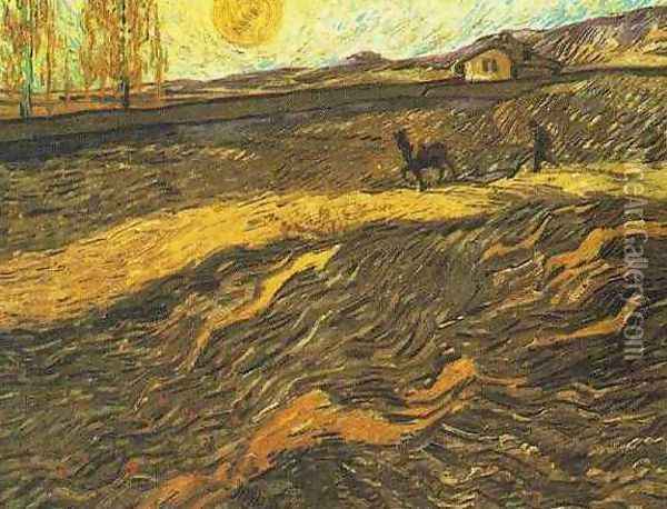 Enclosed Field With Ploughman Oil Painting - Vincent Van Gogh