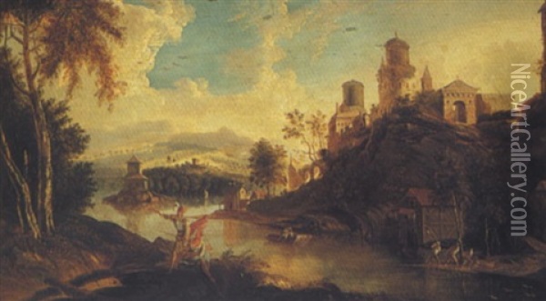 Capriccio River Landscape With Figures Oil Painting - Gerard Van Edema