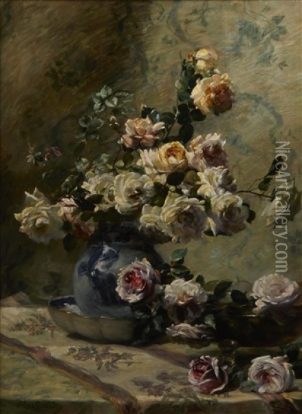 A Floral Still Life Oil Painting - Flore Vindevogel-Geleedts