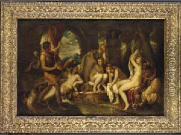 Diana Scoperta Da Atteone Oil Painting - Tiziano Vecellio (Titian)