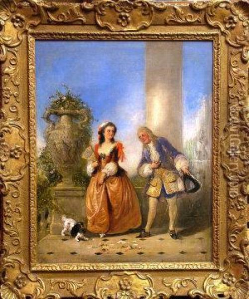 Two Elegant Courting Figures On Aterrace Oil Painting - Henry Andrews