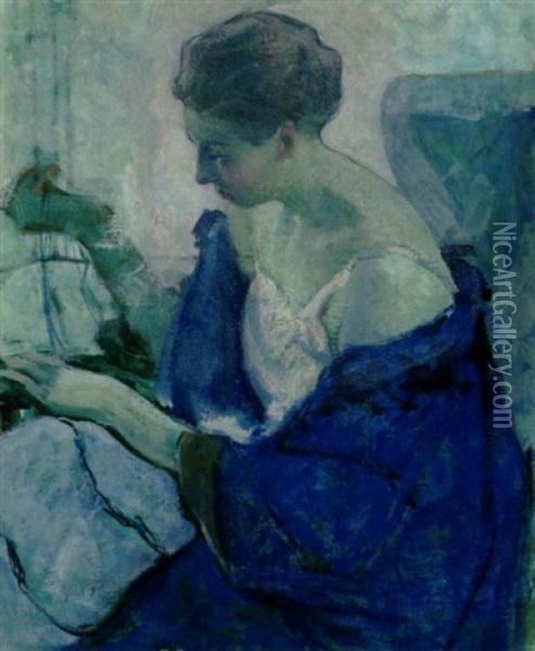 Le Deshabille Bleu Oil Painting - Richard Edward Miller