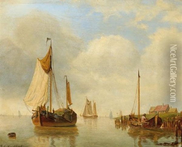 Sailing Ships On A Calm Sea Oil Painting - Marinus Adrianus Koekkoek