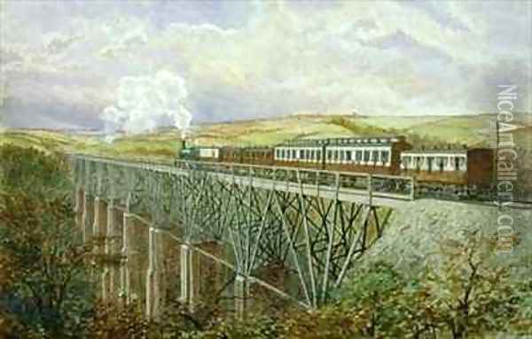 Cornwall Railway The Gover Viaduct Oil Painting - H. Geach
