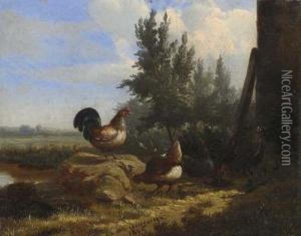 Huhner. Oil Painting - Jean-Baptiste Van Leemputten