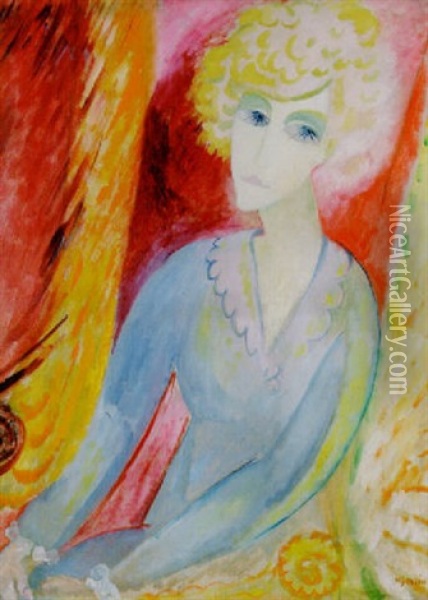 Kvinna Mot Rod Bakgrund Oil Painting - Sigrid (Maria) Hjerten