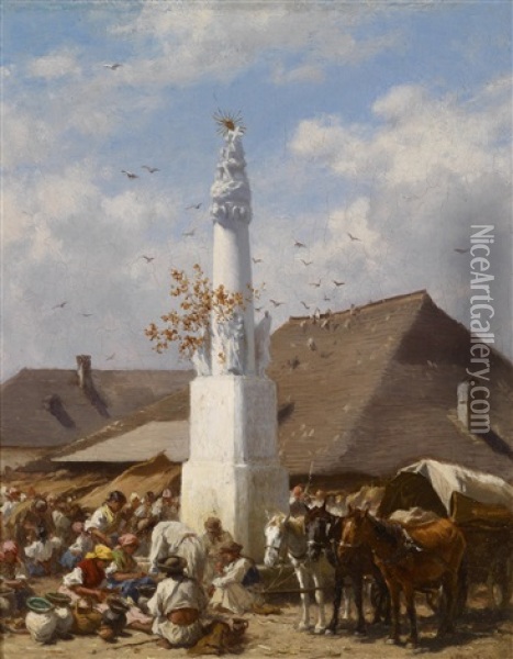 Geschirrmarkt In Szolnok Oil Painting - August Xaver Carl von Pettenkofen