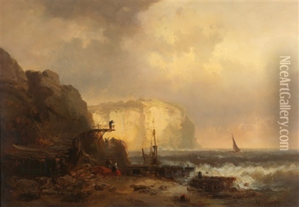 Dover Cliffs Oil Painting - Wilhelm August Leopold Christian Krause