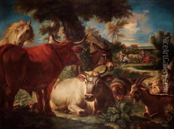 Paesaggio Con Animali, Sul Fondo Io Ed Il Padre Inacho Oil Painting - Pieter the Younger Mulier