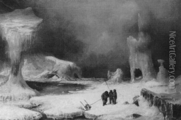 Eislandschaft, Im Vordergrund Eine Gruppe Eskimos Oil Painting - Johann Jacob Witte