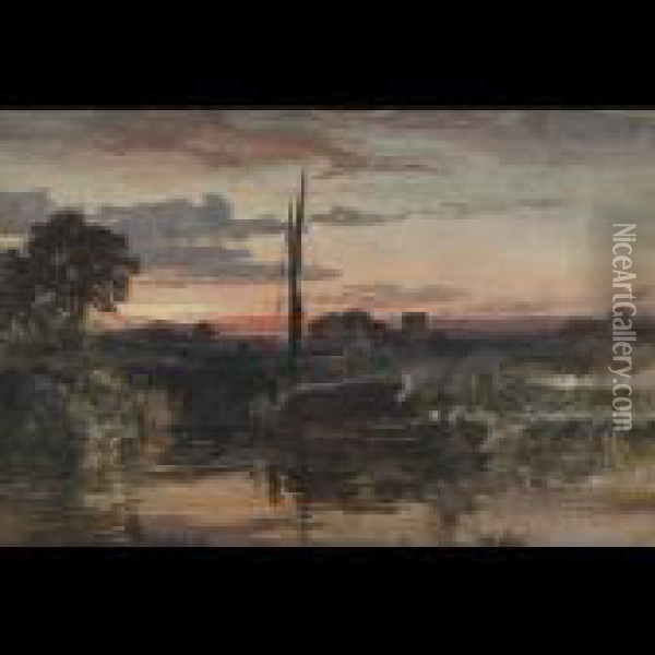 Barge Landing At Sunset Oil Painting - Samuel Bough