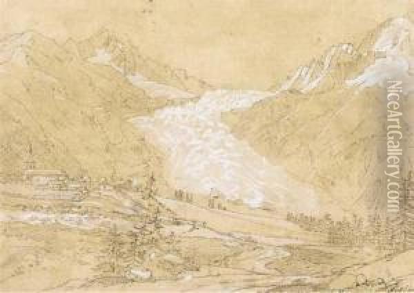 Vue De La Mer De Glace, Chamonix A Gauche Oil Painting - Jean Antoine Linck