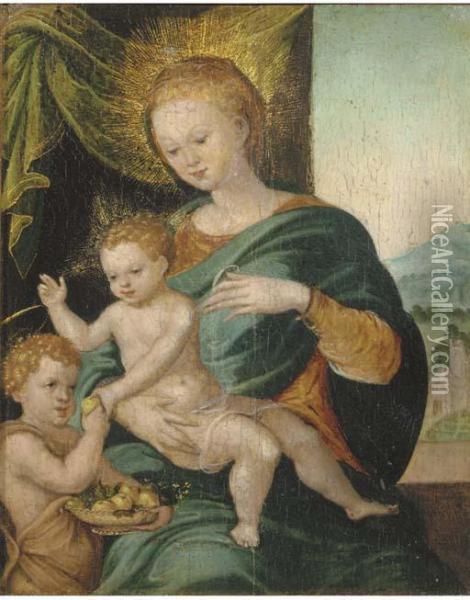 The Virgin And Child With Saint John The Baptist Oil Painting - Joos Van Cleve