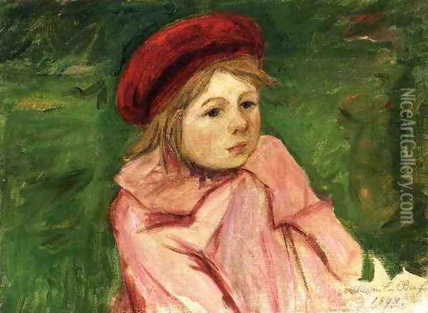 Little Girl In A Red Beret Oil Painting - Mary Cassatt