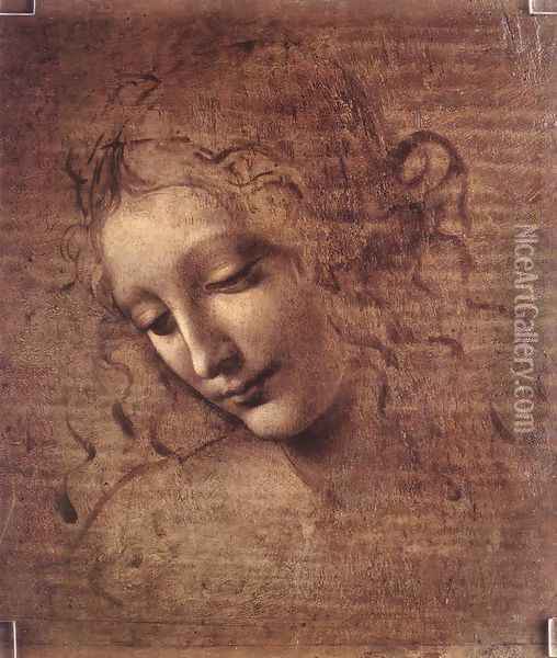 Female head (The Lady of the Dishevelled Hair) (or La Scapigliata) Oil Painting - Leonardo Da Vinci