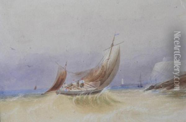 Coastal Shipping Scenes At Scarborough Oil Painting - Henry Barlow Carter