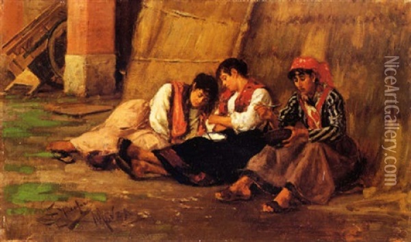 Tre Contadine A Riposo Oil Painting - Eugenio Spreafico