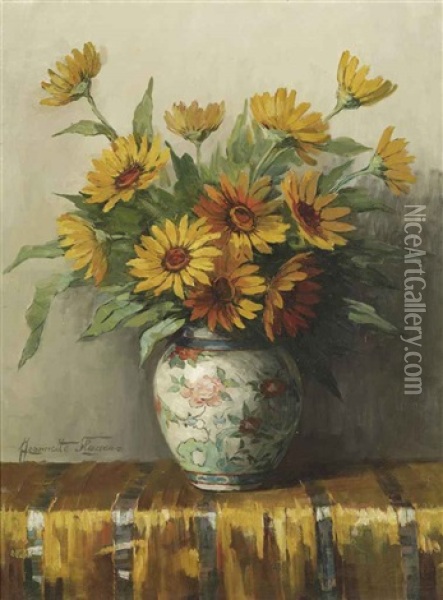 A Still Life With Flowers In A Vase Oil Painting - Jeannette Slager